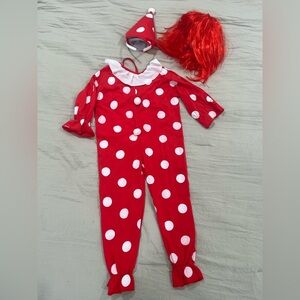 Doted Clown Halloween Costume with Red Wig
